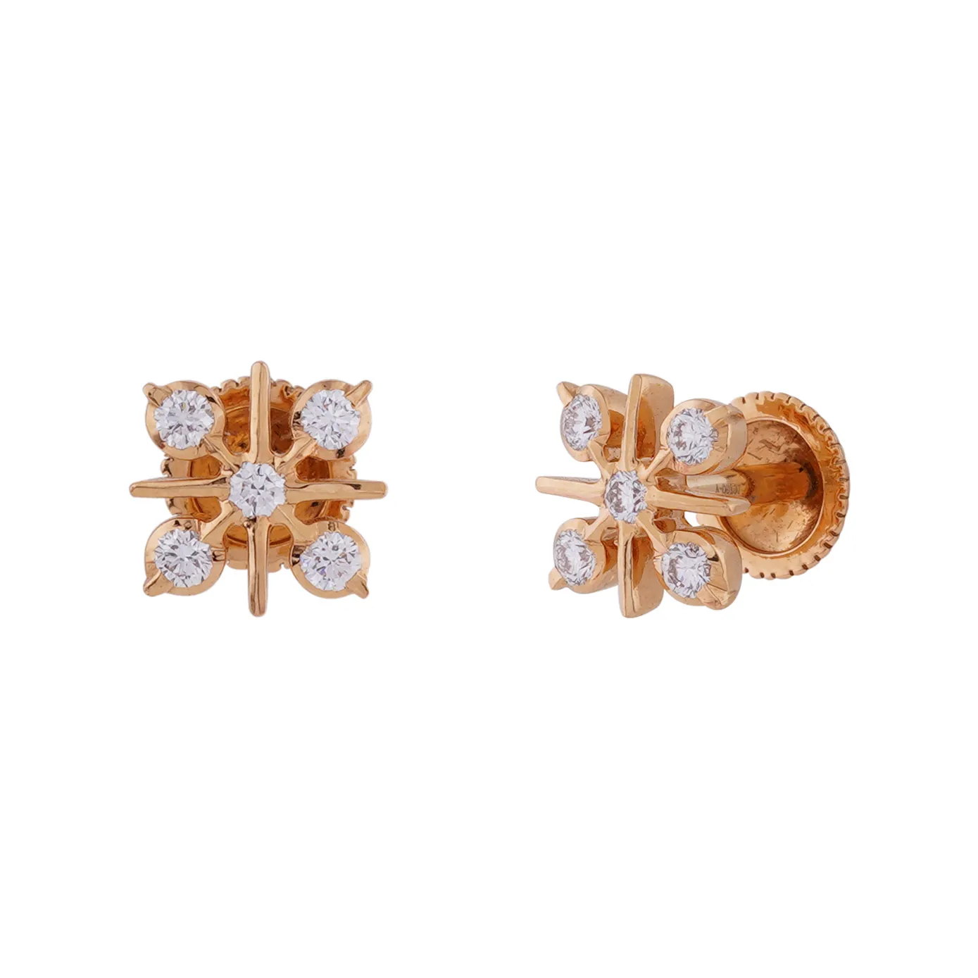 Kanagam - Floral Diamond Gold Earrings