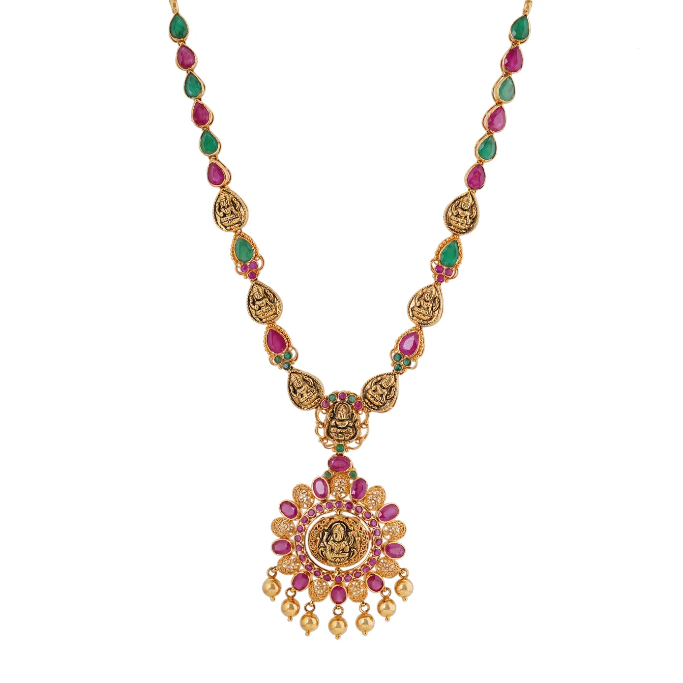 Binary- Lakshmi Gold Necklace with Kemp and Green Stones