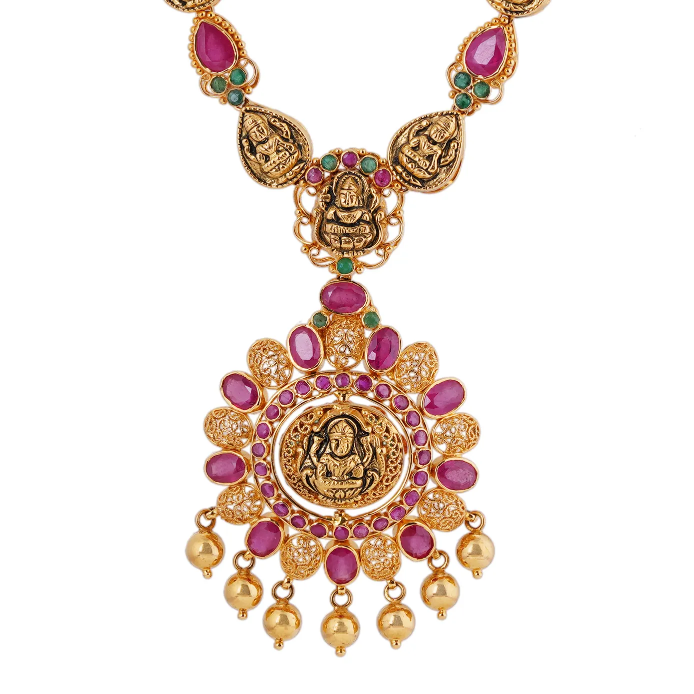 Binary- Lakshmi Gold Necklace with Kemp and Green Stones
