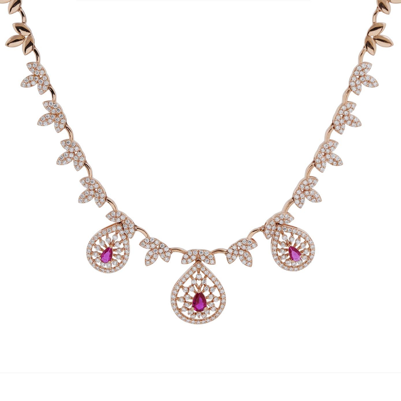 18kt Rose Gold Stone Necklace with Back Chain