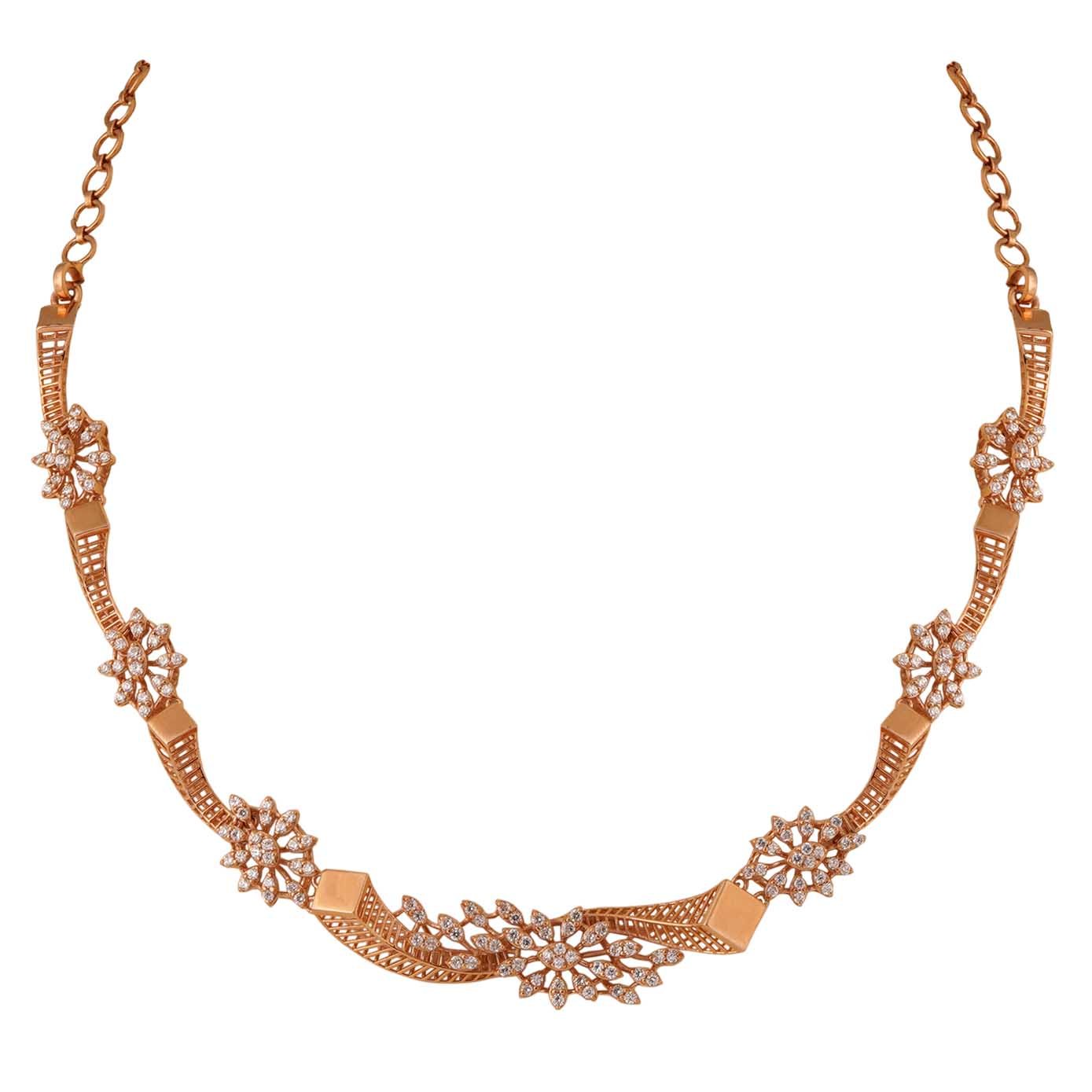 18kt Rose Gold Stone Necklace with Back Chain & Earrings